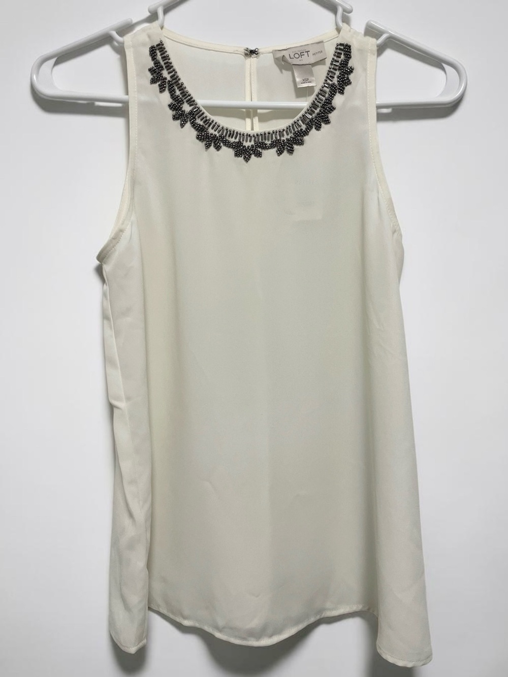 LOFT Petite XSP Cream Beaded Neck Tank Top NWT Sleeveless Blouse